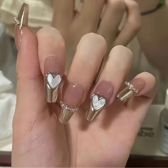 24pcs of ballet-style Golden French love mirror chain pure desire pink nails - Picture 3 of 5